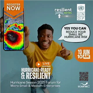 Cartel del evento Resilient Series sobre preparación para la temporada de huracanes