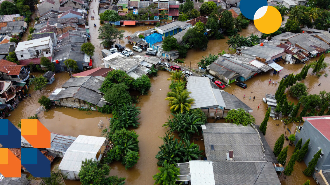 Aerial view of a flooded neighbourhood in Indonesia