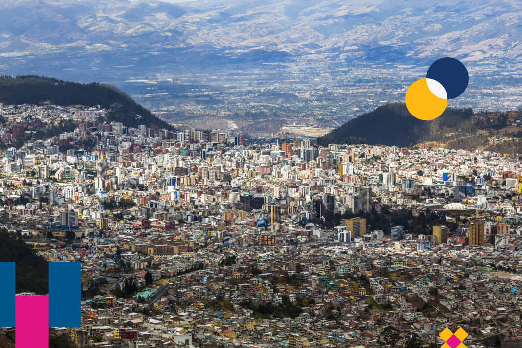 Aerial view of the city skyline of Quito in Ecuador